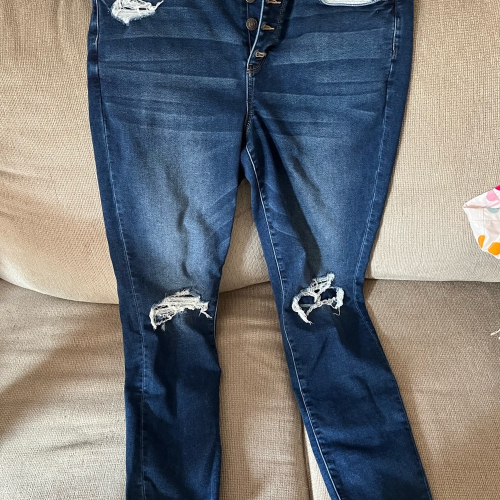 American Eagle distress jeans super high rise button fly sz16